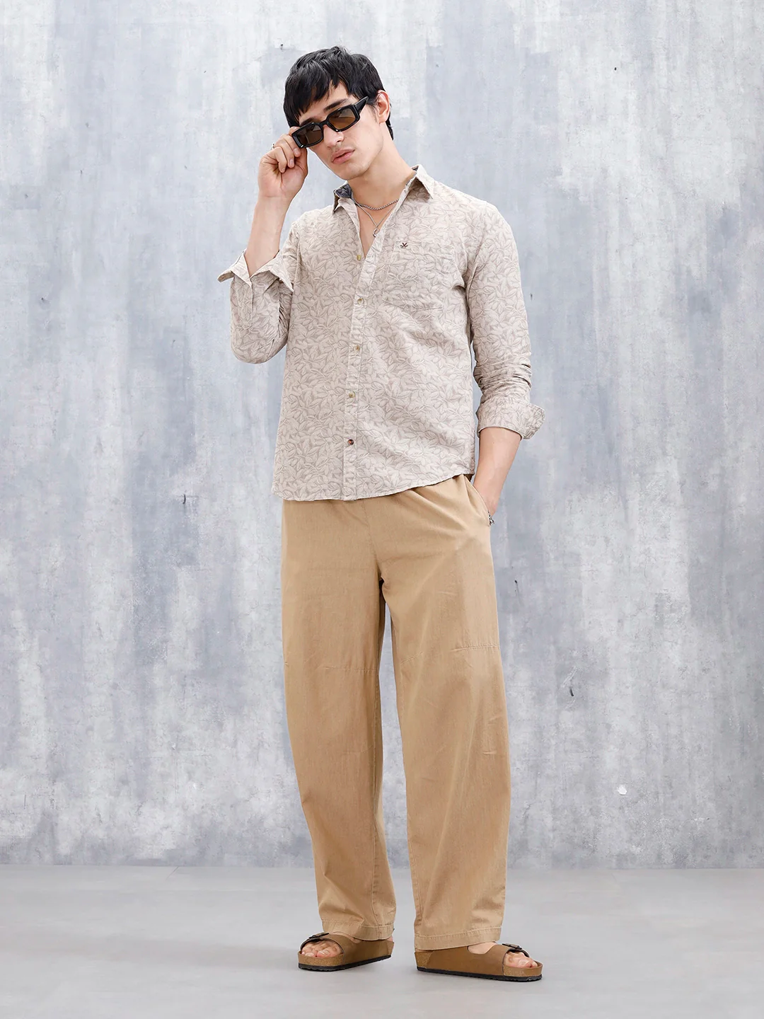 Floral Printed Slim Fit Men's Casual Shirt | Khaki - Image 2