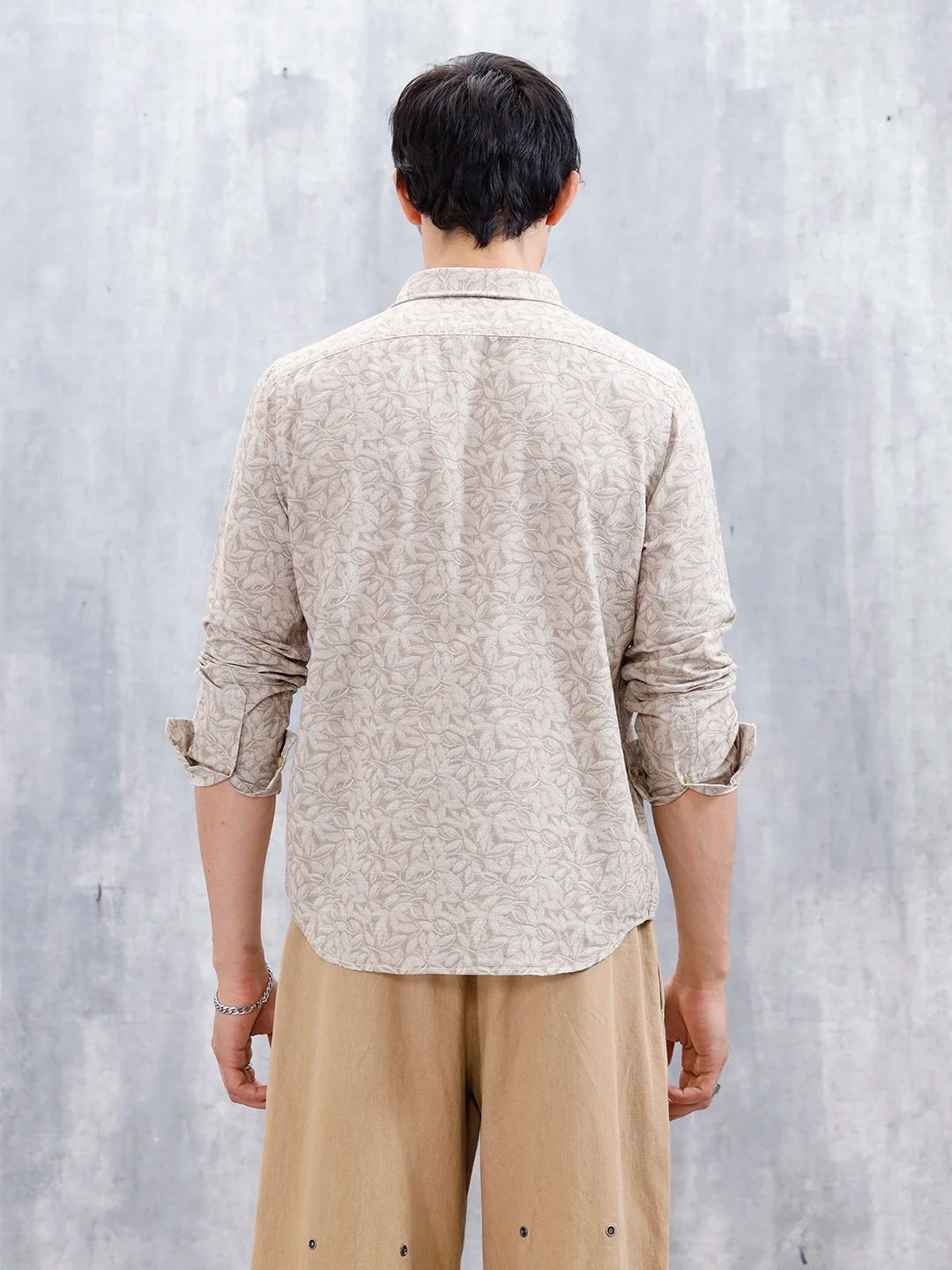 Floral Printed Slim Fit Men's Casual Shirt | Khaki - Image 3