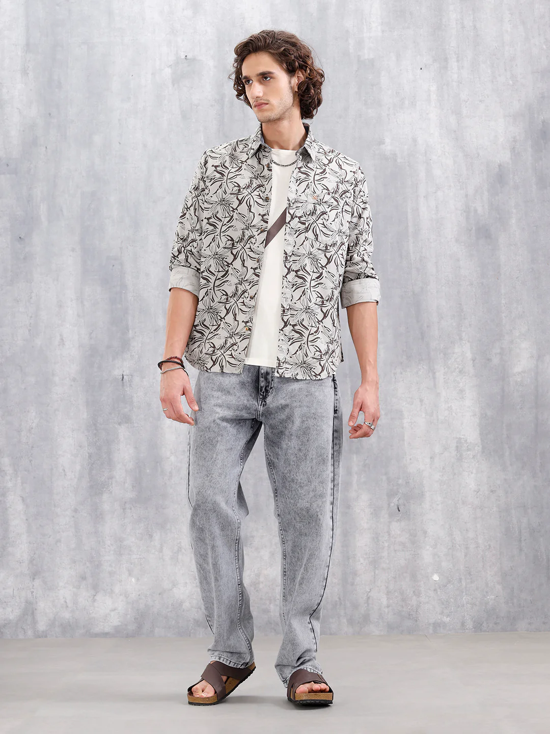 Floral Printed Slim Fit Shirt | Grey - Image 2