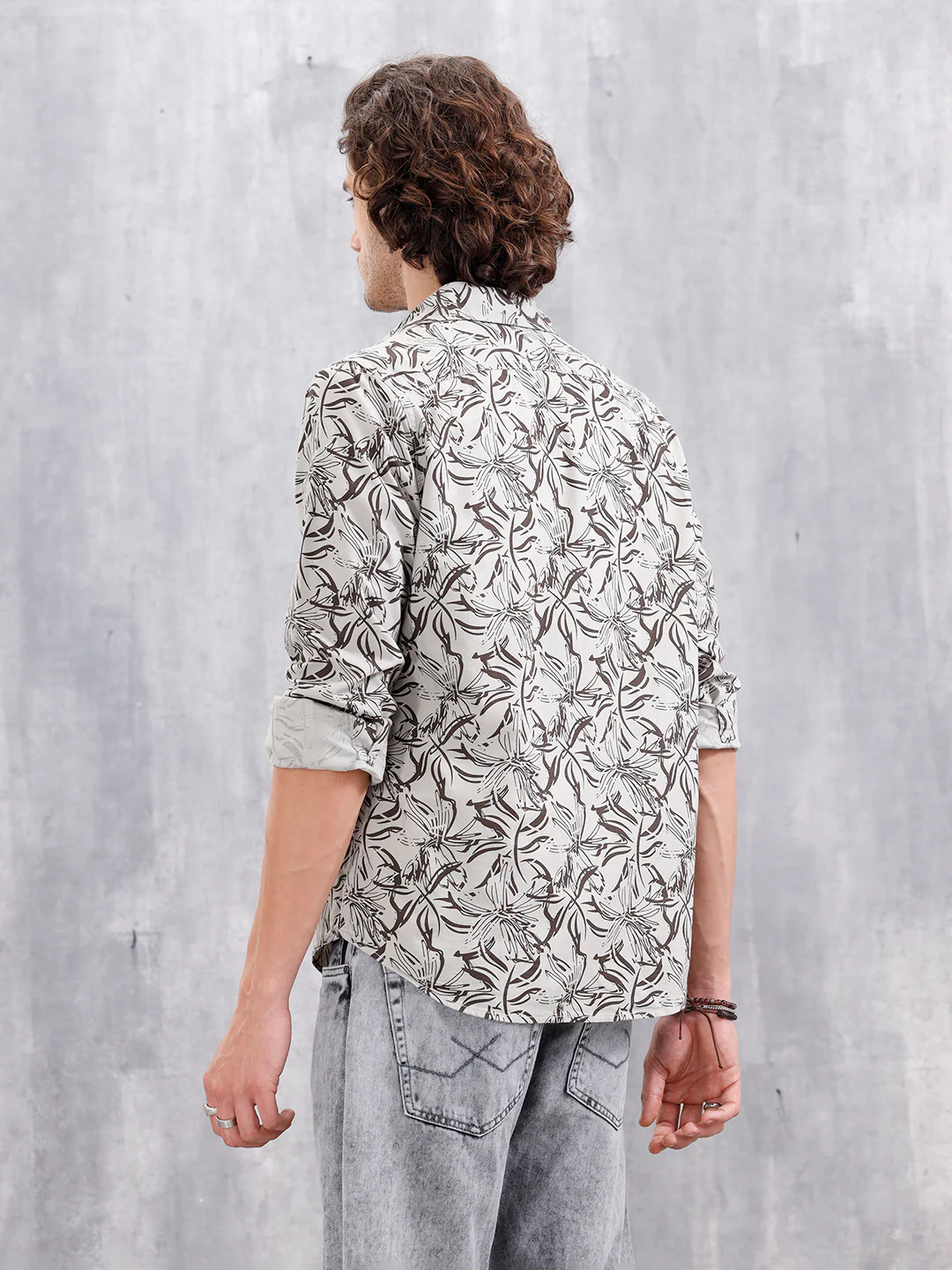Floral Printed Slim Fit Shirt | Grey - Image 3
