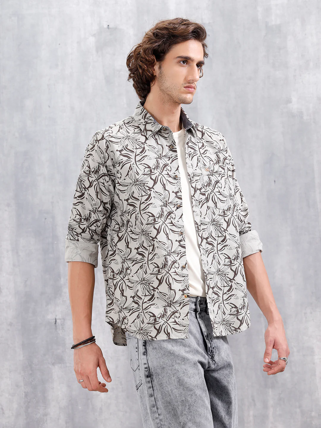 Floral Printed Slim Fit Shirt | Grey - Image 4