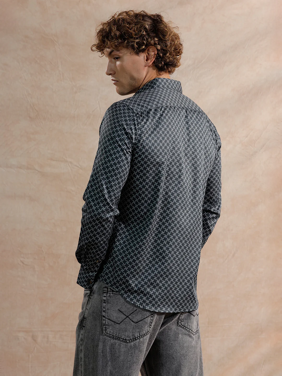 Printed Satin Slim Fit Shirt | Black - Image 3