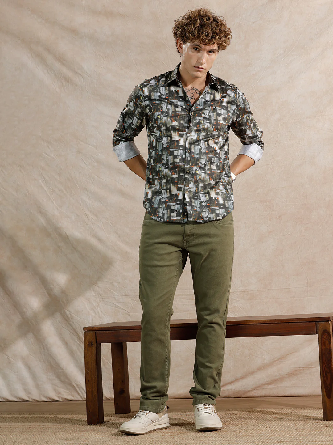 Flowy AOP Slim Fit Shirt | Dark Olive - Image 2