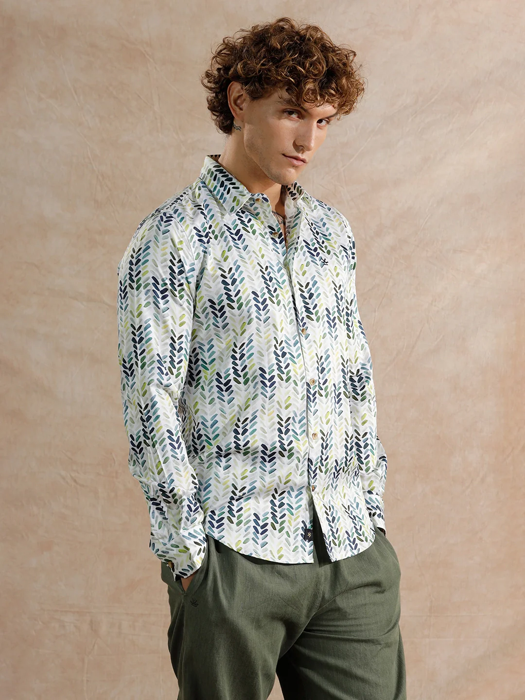 Printed Satin Slim Fit Shirt | White - Image 5