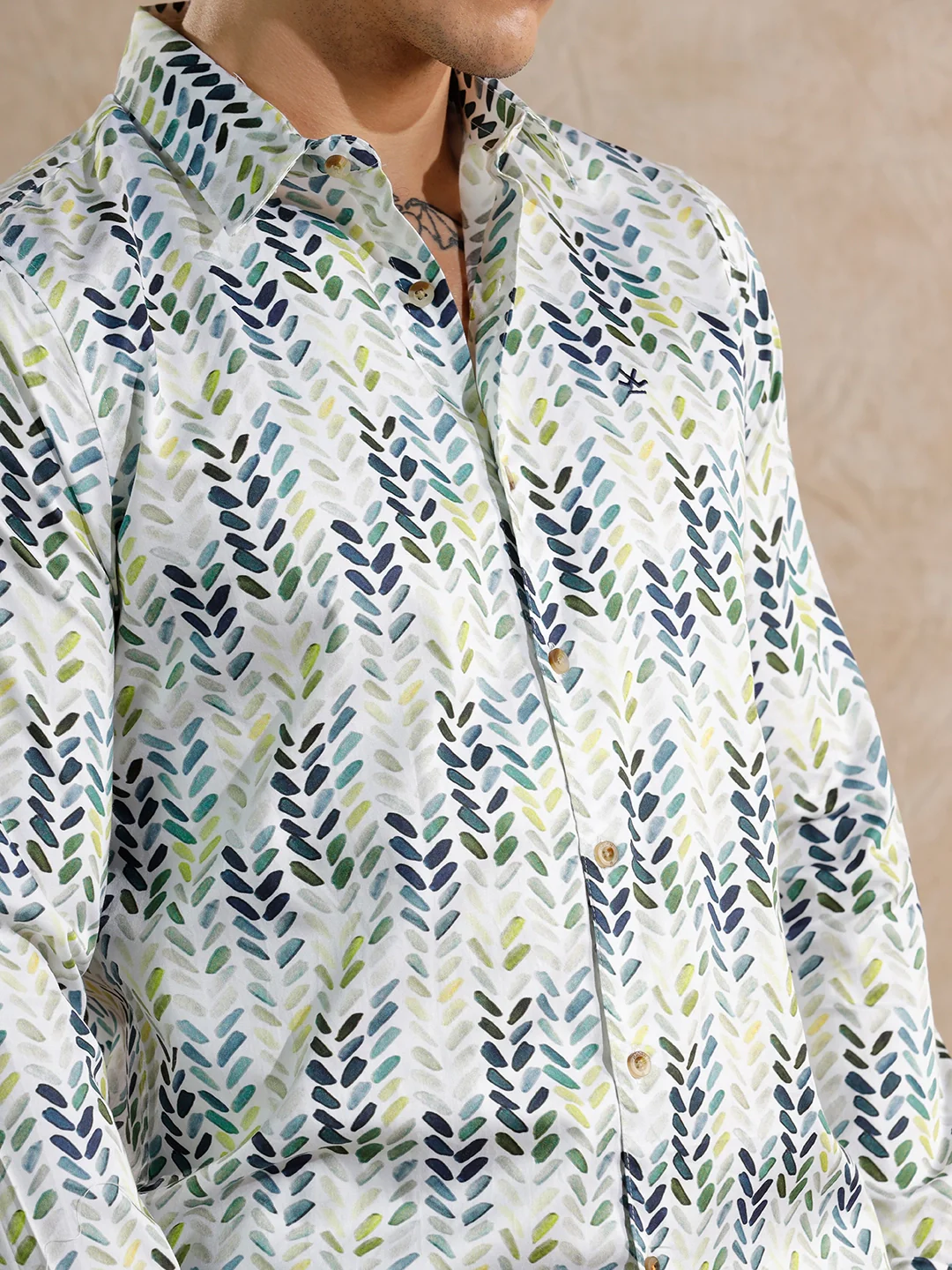 Printed Satin Slim Fit Shirt | White - Image 6