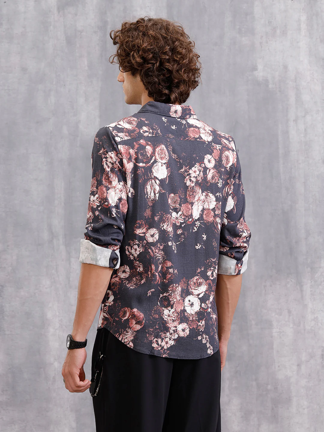 Fluid Dark Floral Printed Shirt In Slim Fit | Black - Image 3