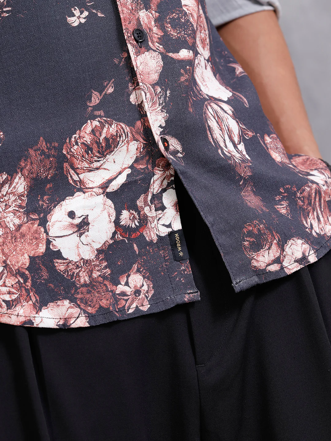Fluid Dark Floral Printed Shirt In Slim Fit | Black - Image 5