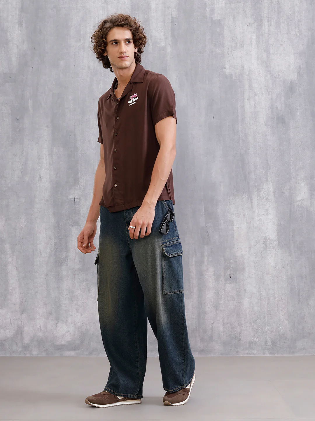 Fluid Resort Collar Shirt With Surreal Back Print | Brown - Image 2