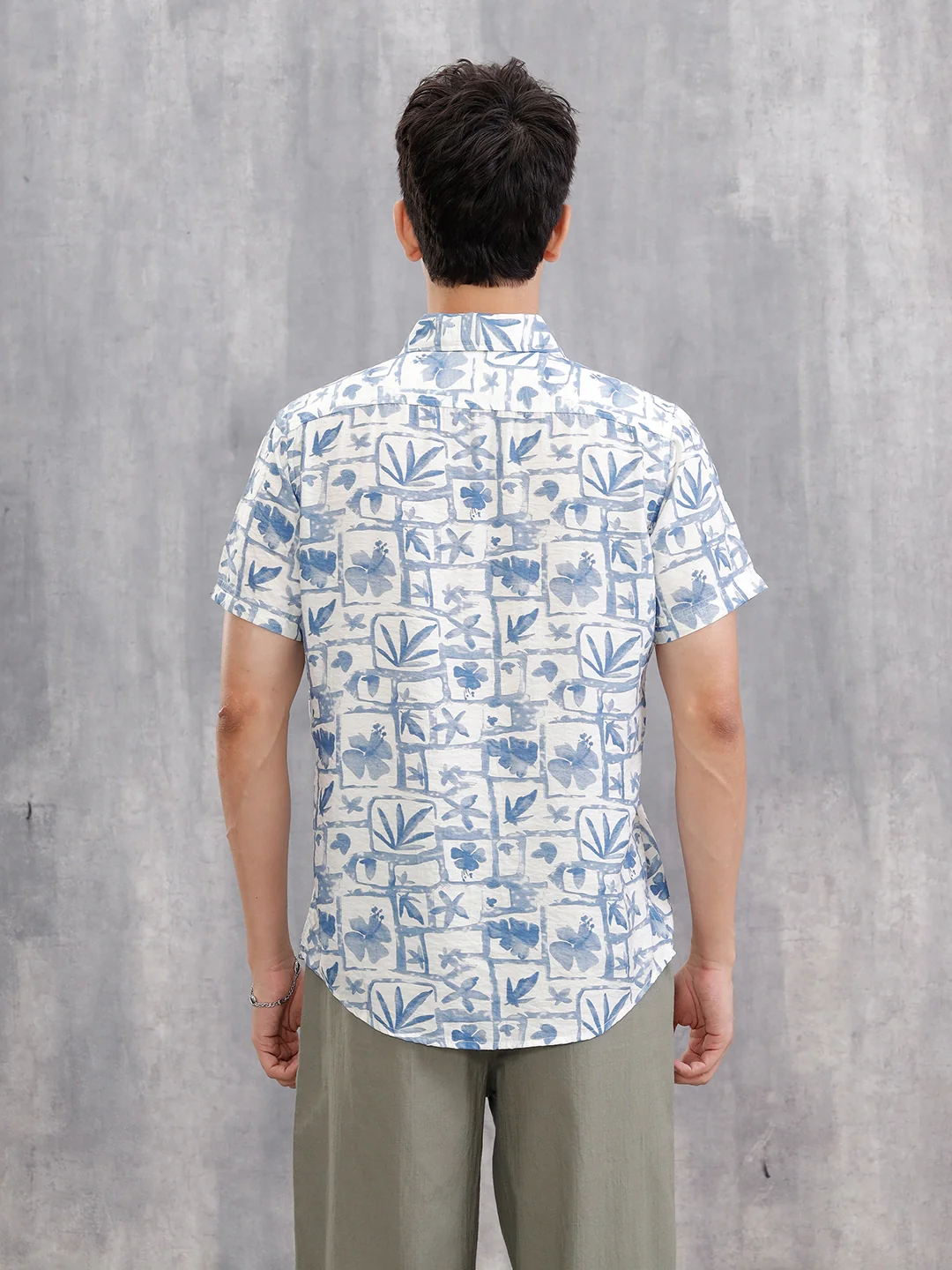 Fluid Viscose Nylon Shirt With Watercolour Inspired Aop | Blue - Image 3