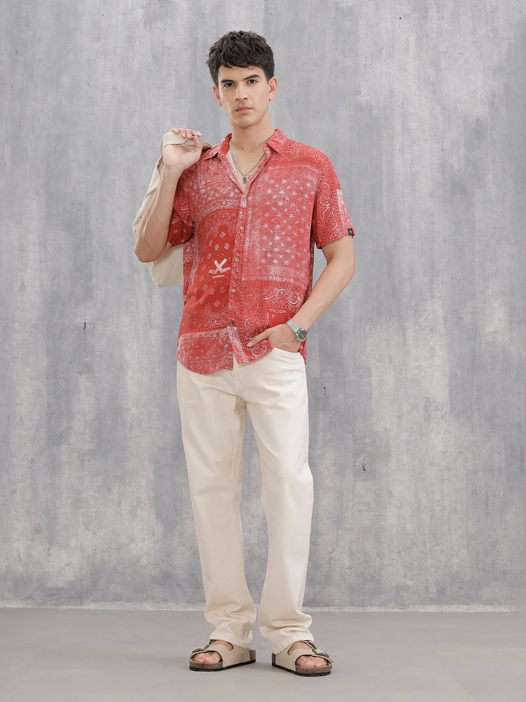 Fluid Viscose Shirt With Distressed Aop | Red - Image 2