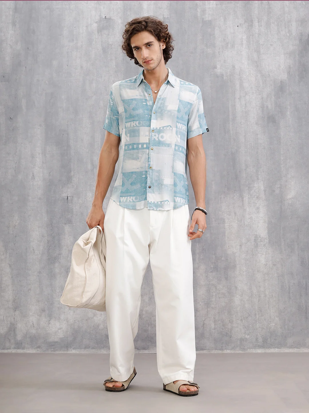 Fluid Viscose Shirt With Photo Reel Print  |  Blue - Image 2