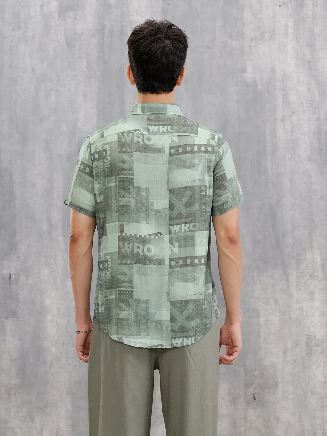 Fluid Viscose Shirt With Photo Reel Print  |  Green - Image 3