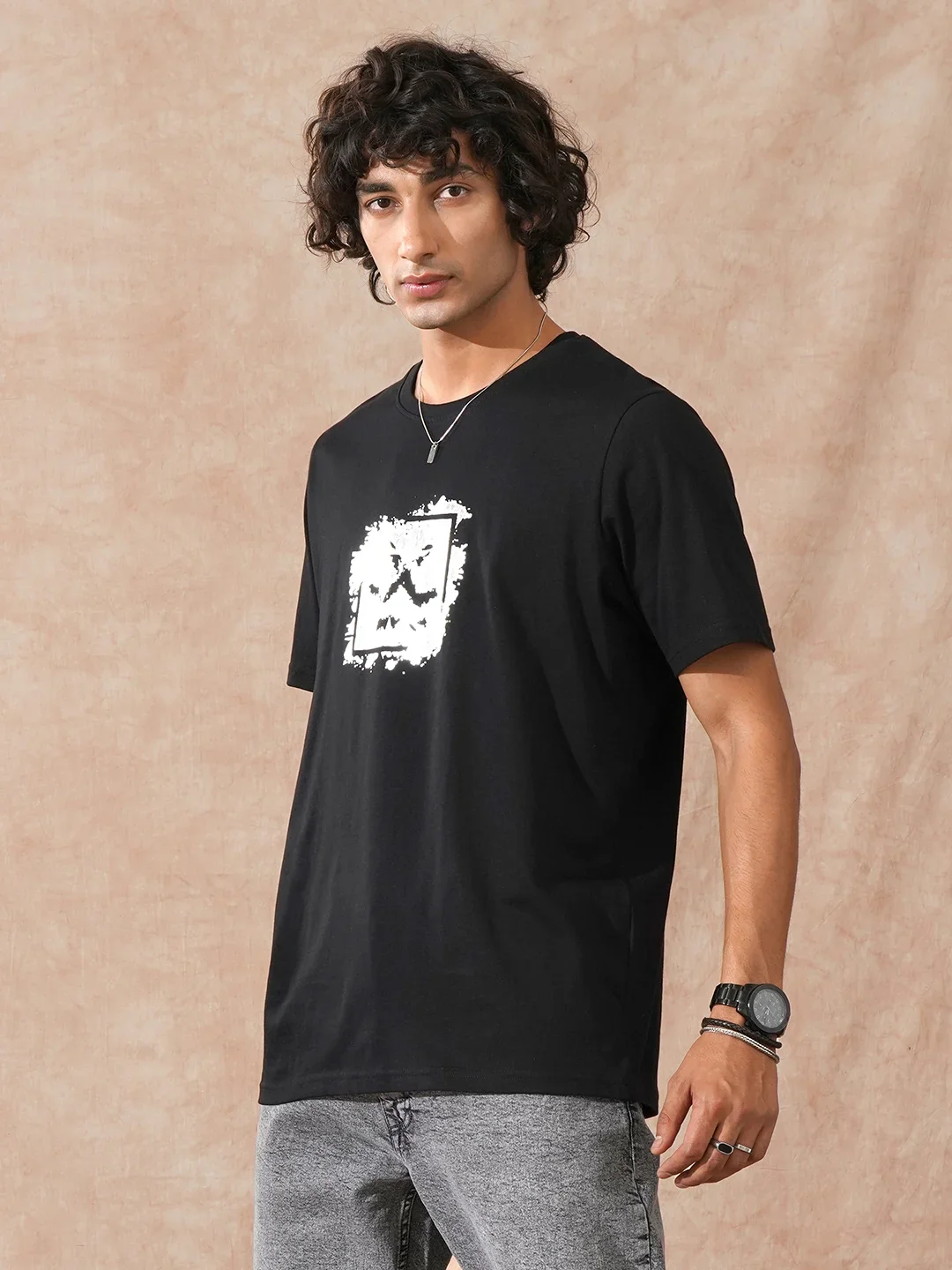 Foil Printed Slim Fit T-Shirt | Black - Image 4