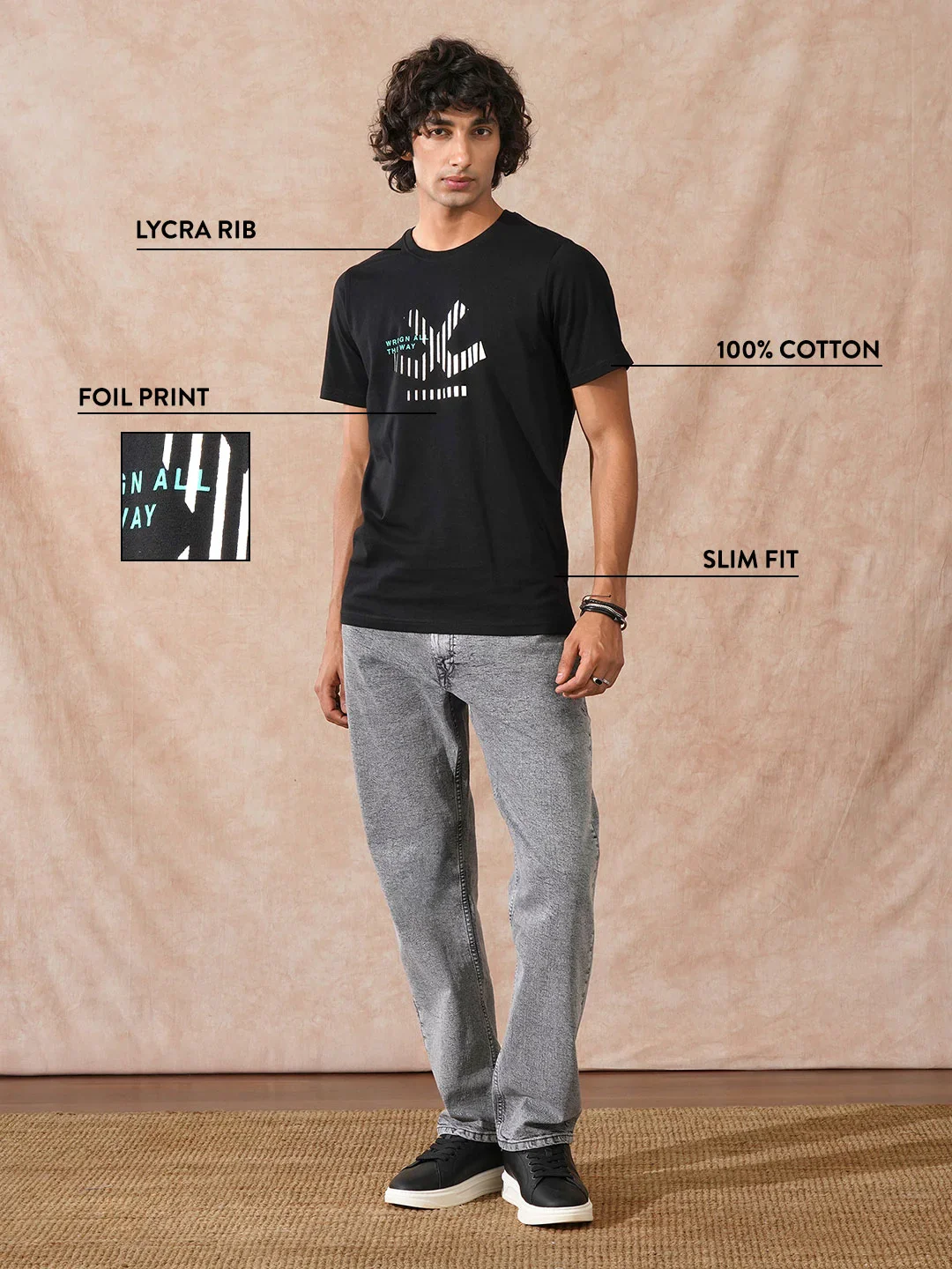 Foil Printed Slim Fit T-Shirt | Black - Image 2