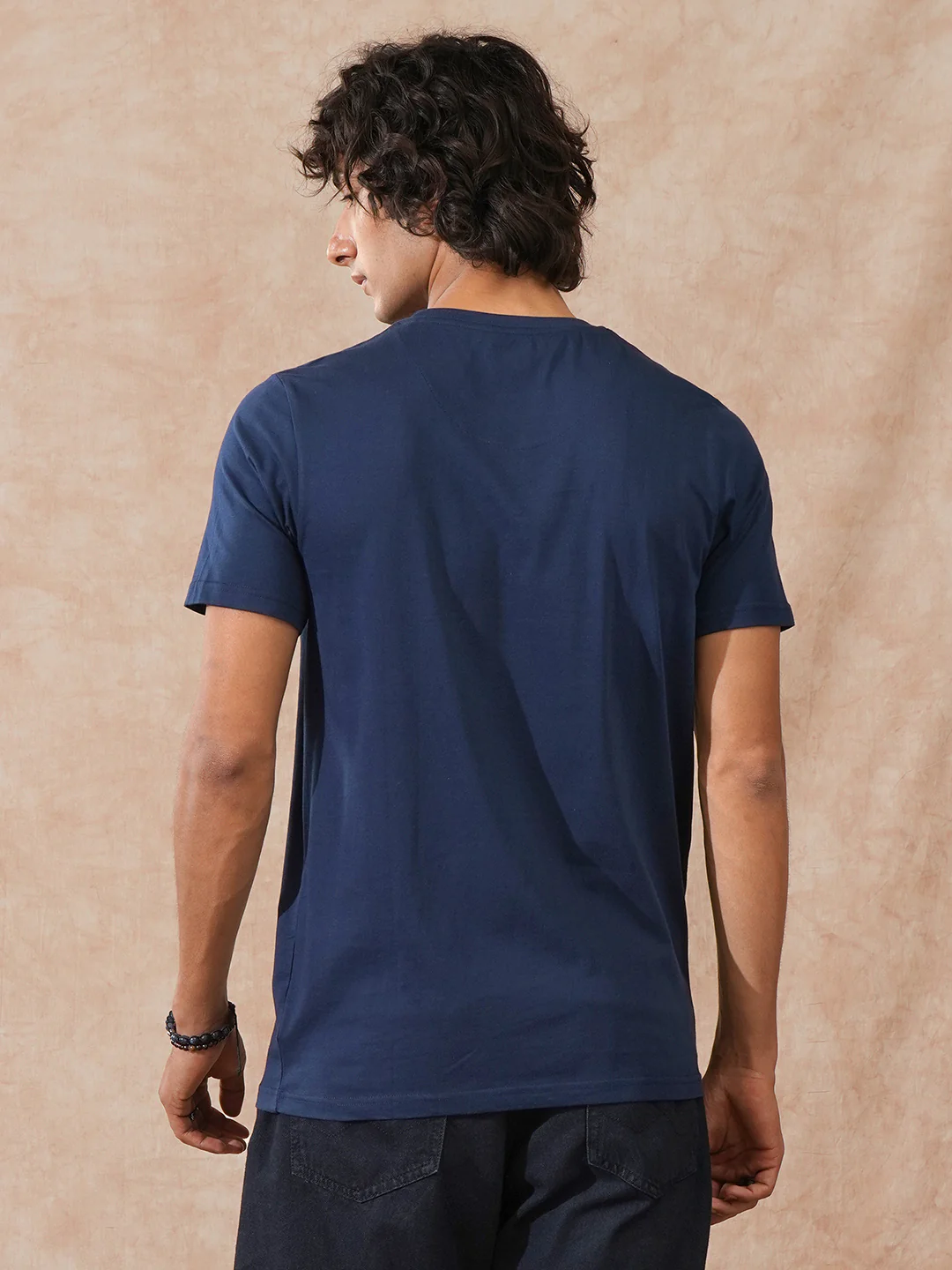 Foil Printed Slim Fit T-Shirt  | Navy Blue - Image 3