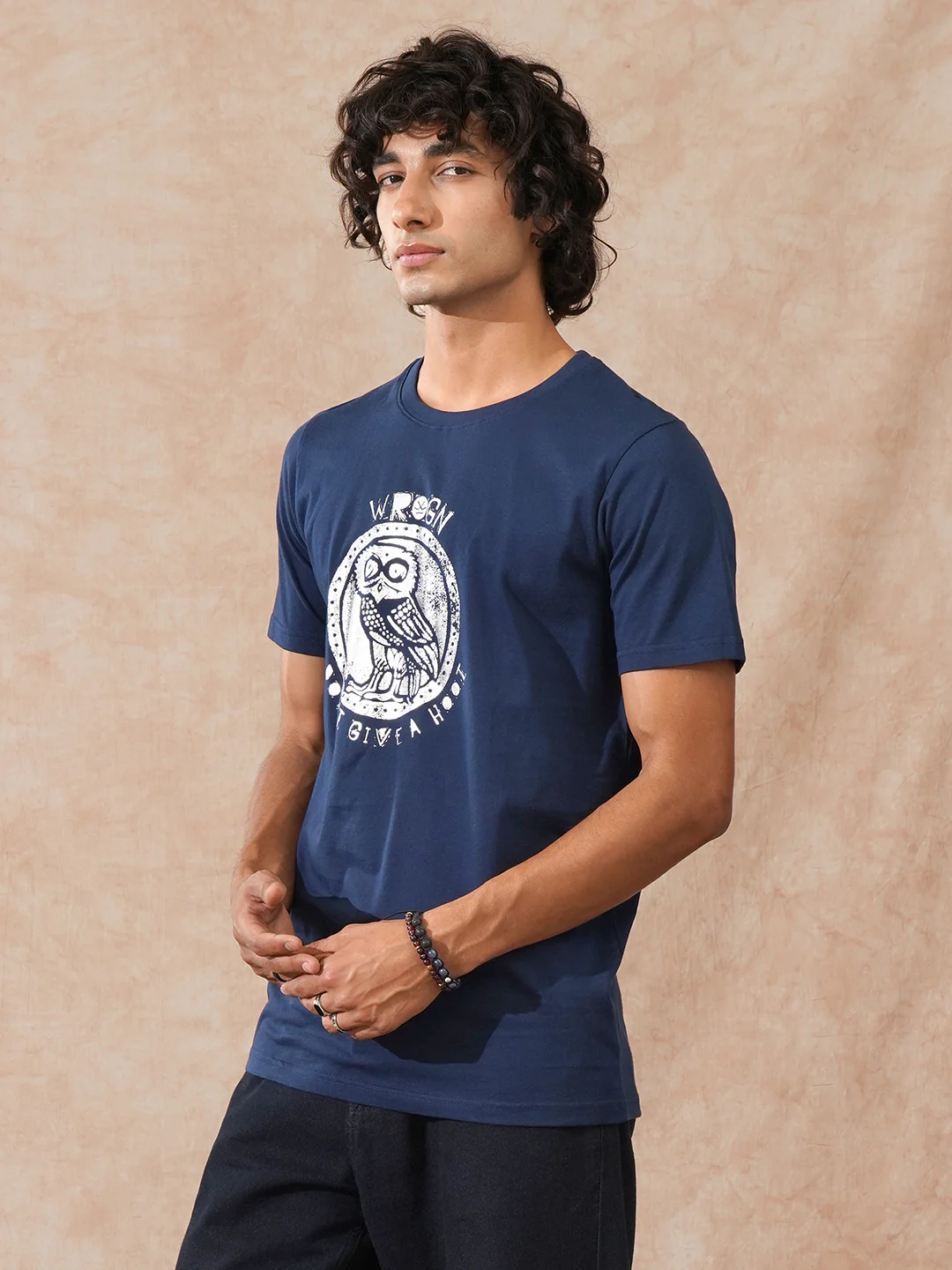 Foil Printed Slim Fit T-Shirt  | Navy Blue - Image 4