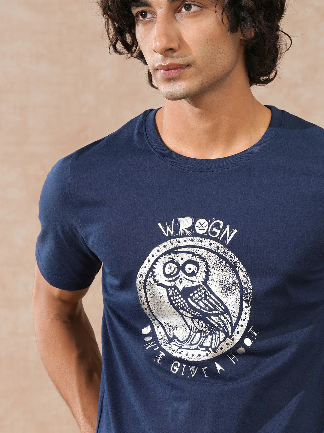 Foil Printed Slim Fit T-Shirt  | Navy Blue - Image 5
