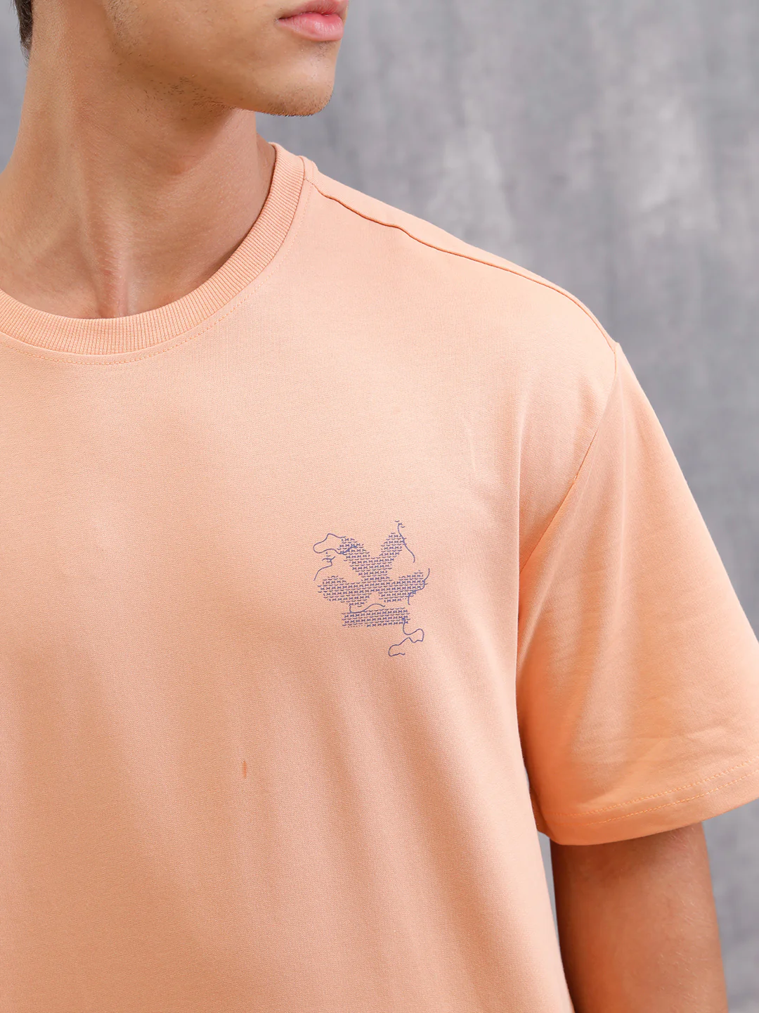 Frayed Yarn Look Wrogn Squad Oversized Back Print Crew Neck T-Shirt | Peach - Image 4