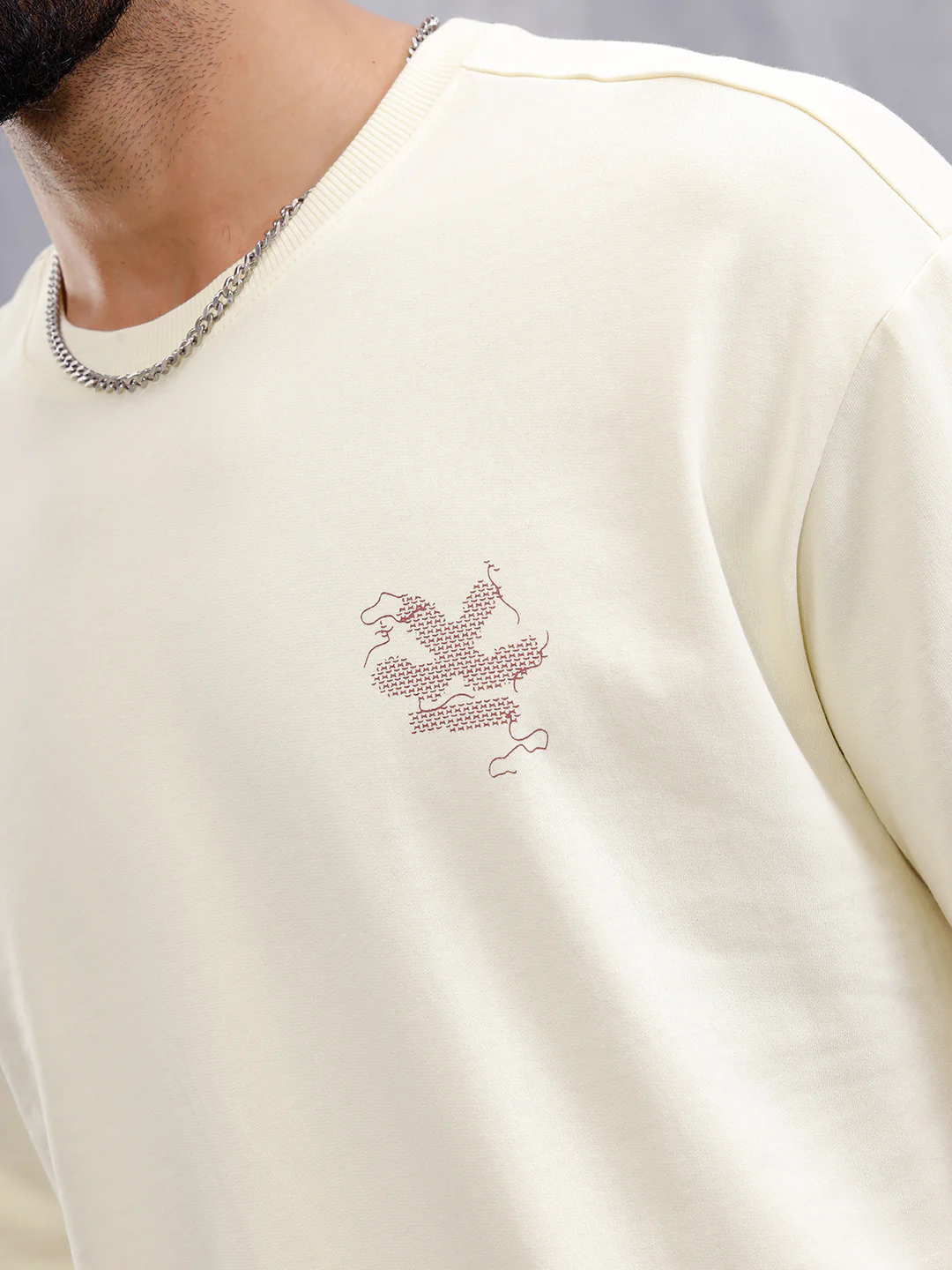 Frayed Yarn Look "Wrogn Squad" Oversized Back Print Crew Neck T-Shirt | Yellow - Image 5