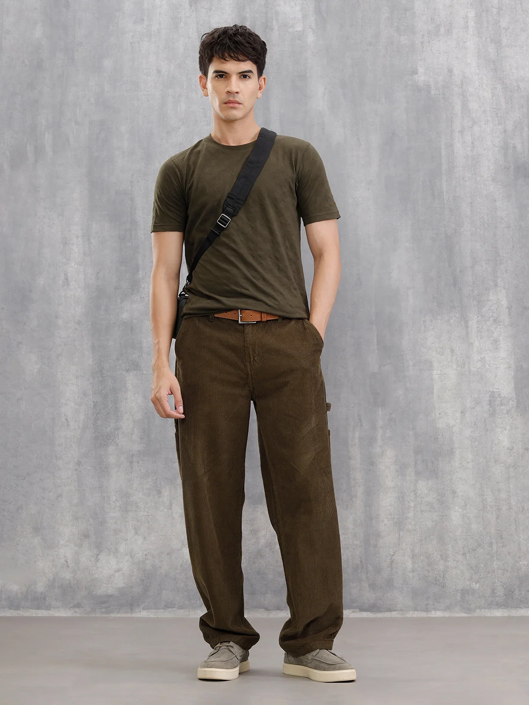 Geometric Jacquard Slim Fit Cotton Blend T-Shirt  |  Olive - Image 2