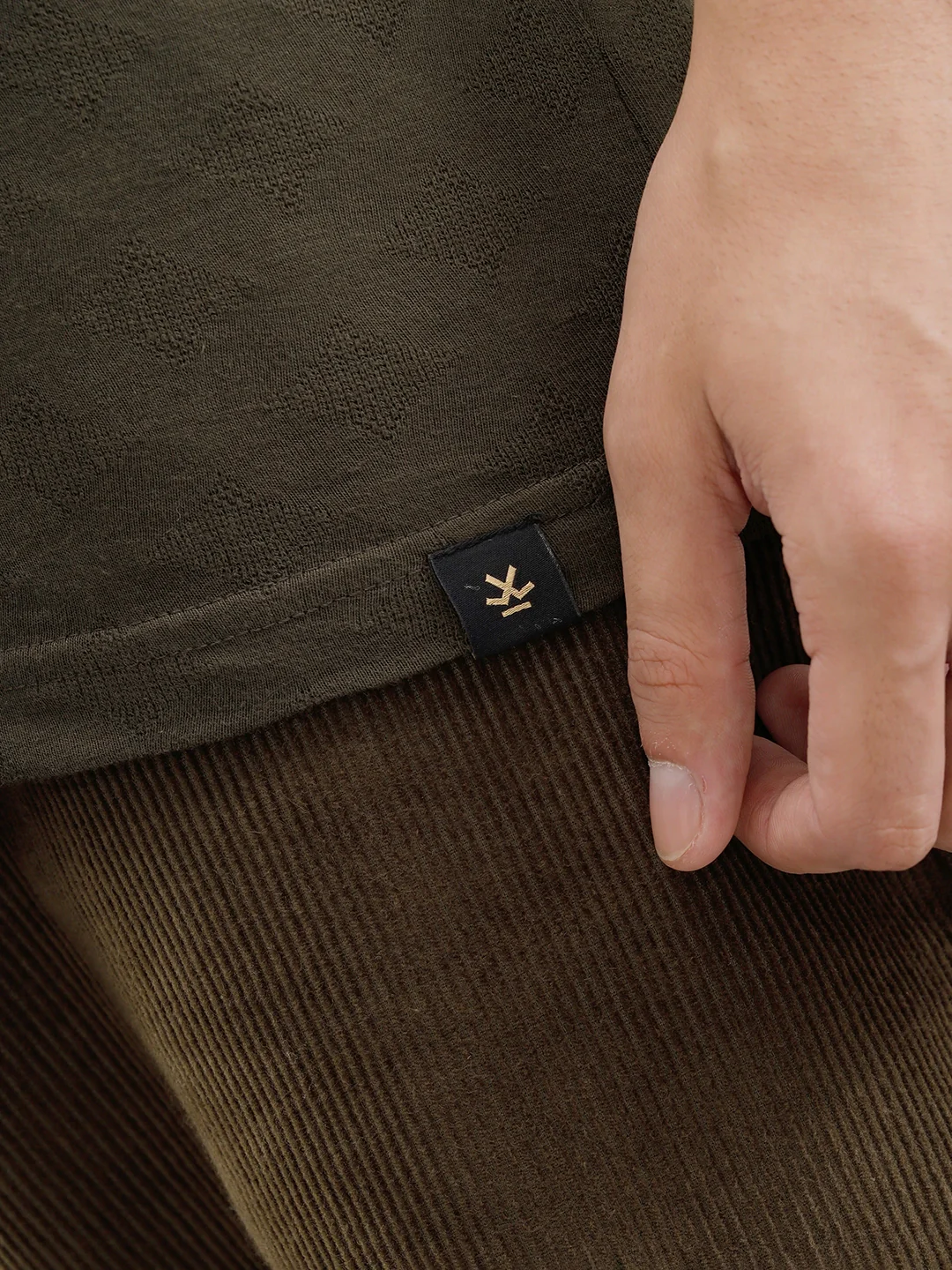 Geometric Jacquard Slim Fit Cotton Blend T-Shirt  |  Olive - Image 5