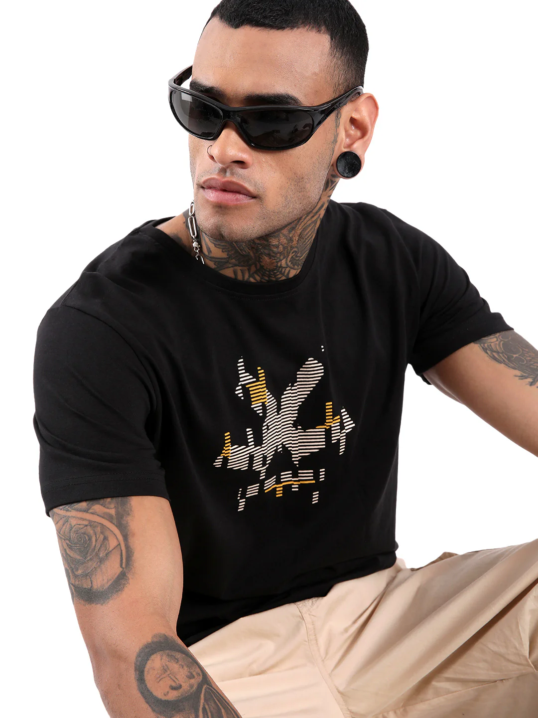 Glitched Logo Print Black T-Shirt - Image 2