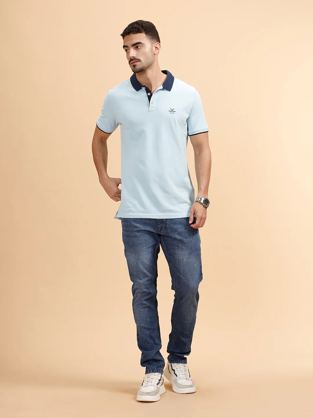 Glitched Logo Printed Polo T-Shirt | Light Blue - Image 2