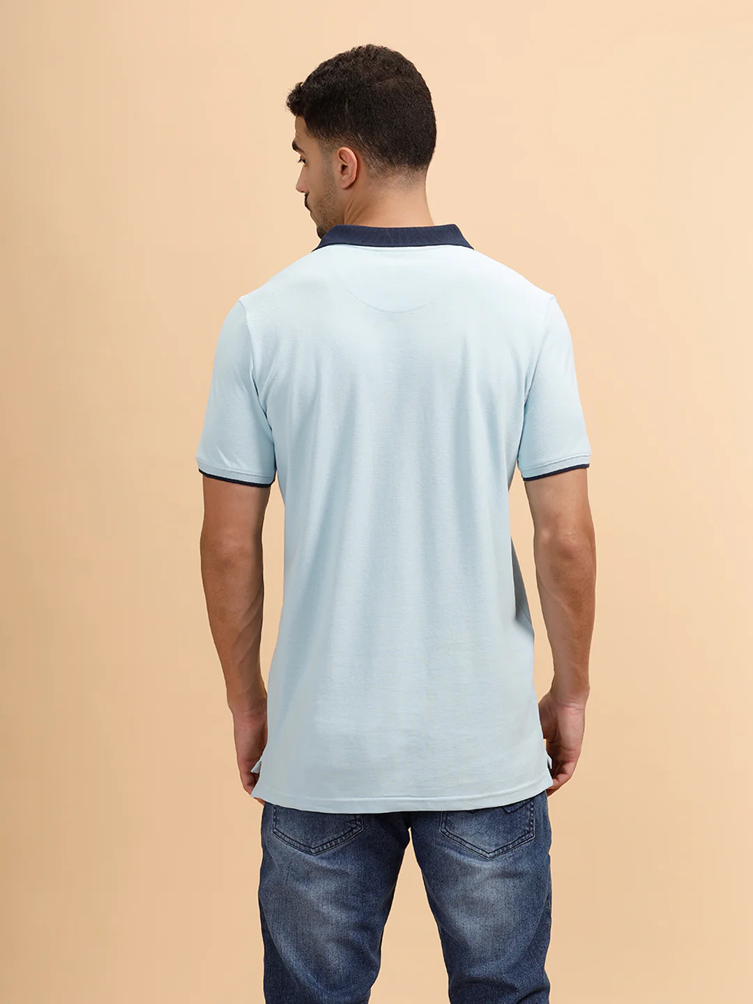 Glitched Logo Printed Polo T-Shirt | Light Blue - Image 3