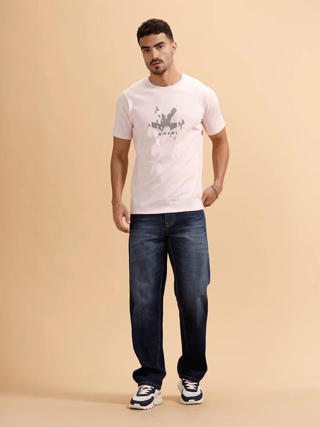 Glitched Logo Printed Slim Fit T-Shirt | Light Pink - Image 2