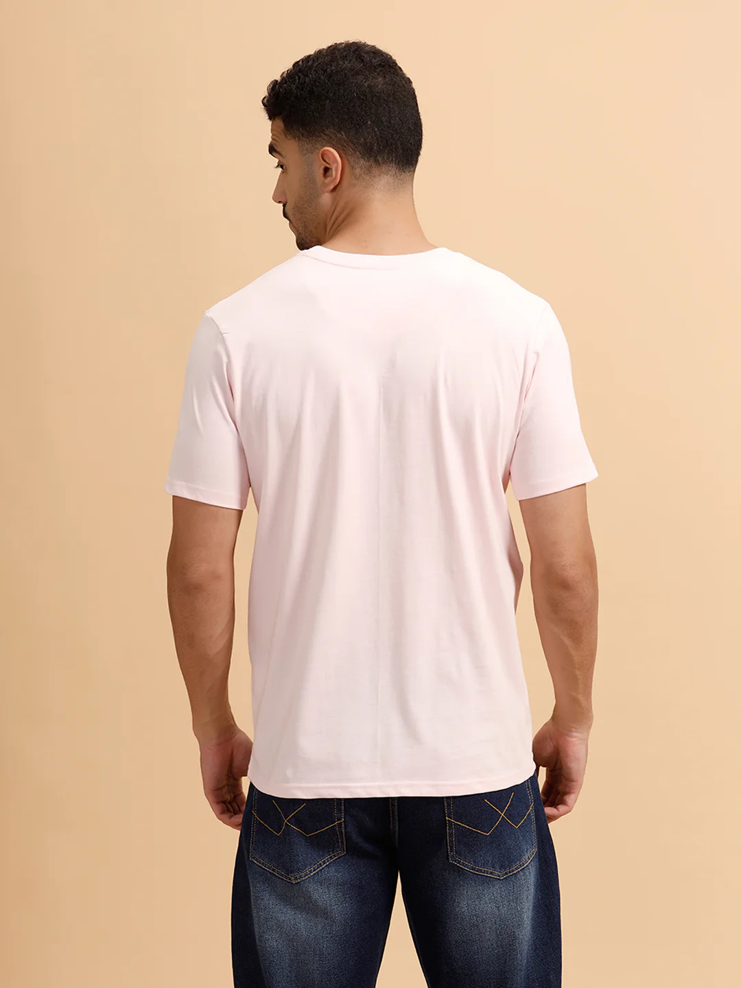 Glitched Logo Printed Slim Fit T-Shirt | Light Pink - Image 3