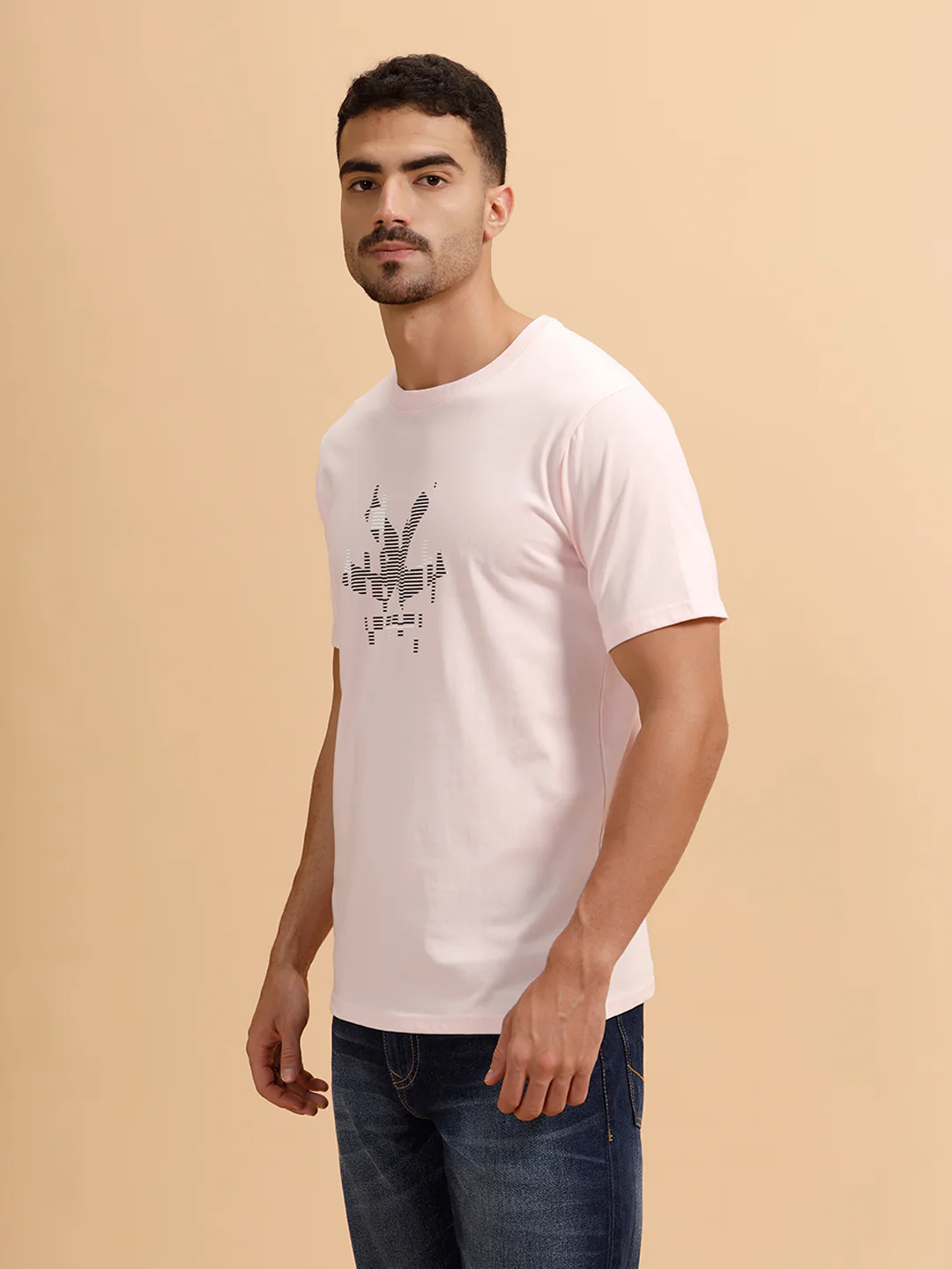 Glitched Logo Printed Slim Fit T-Shirt | Light Pink - Image 4