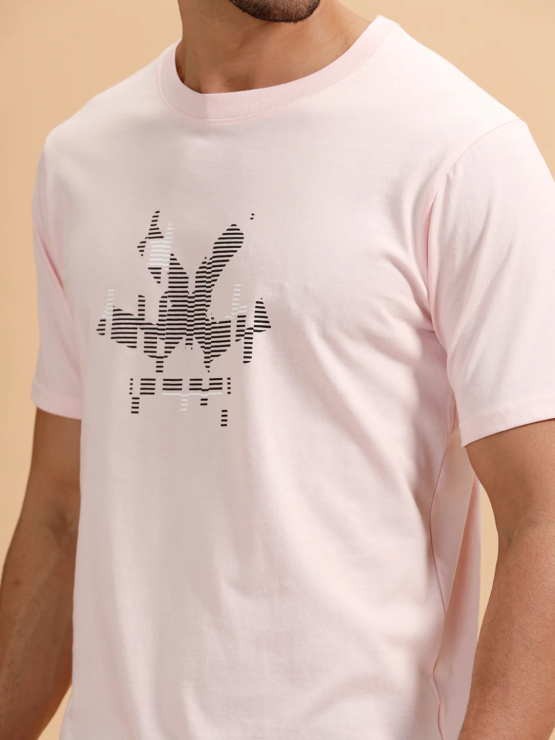 Glitched Logo Printed Slim Fit T-Shirt | Light Pink - Image 5