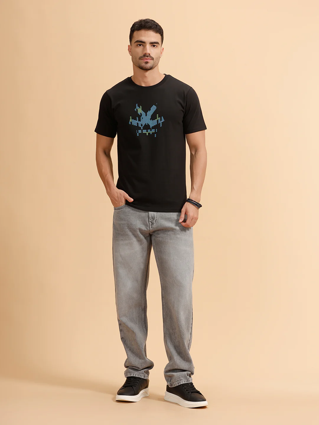 Glitched Logo Printed T-Shirt | Black - Image 2