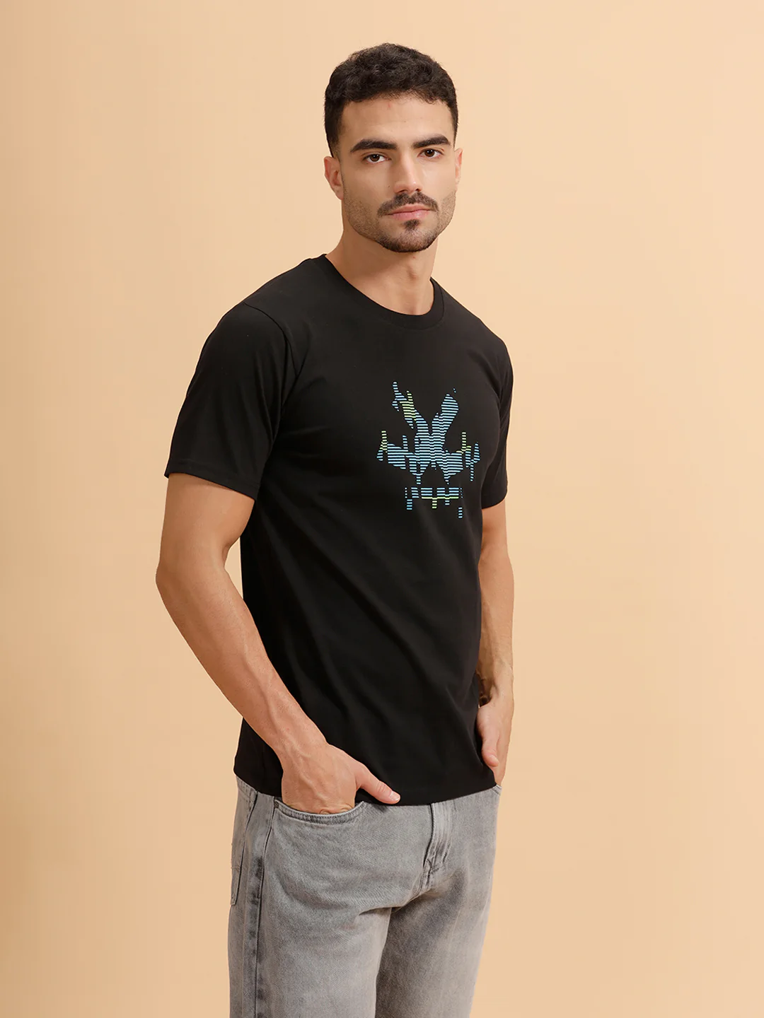 Glitched Logo Printed T-Shirt | Black - Image 4