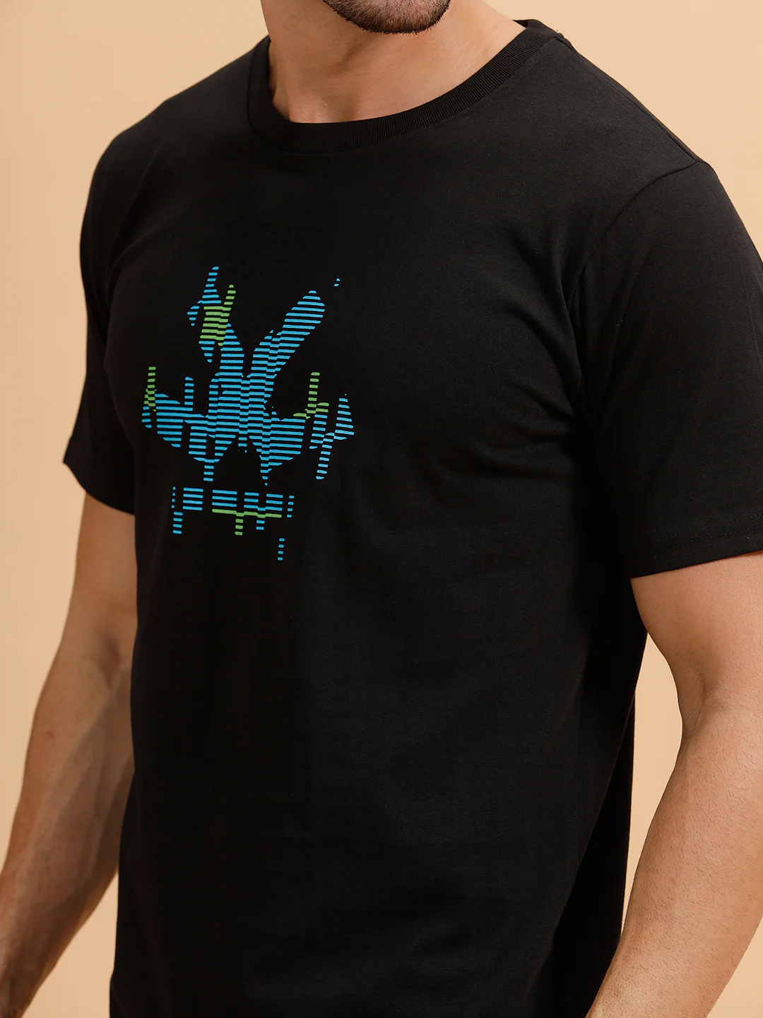 Glitched Logo Printed T-Shirt | Black - Image 5