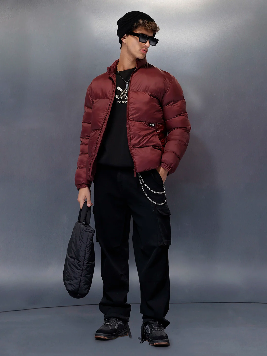 Gloss Finish Quilted Puffer Jacket | Maroon - Image 2