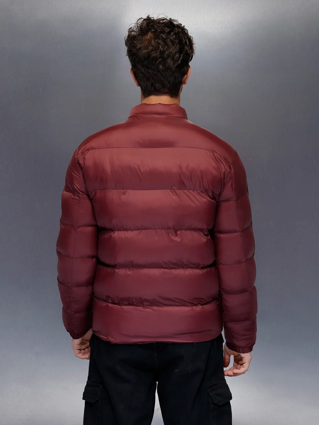 Gloss Finish Quilted Puffer Jacket | Maroon - Image 3