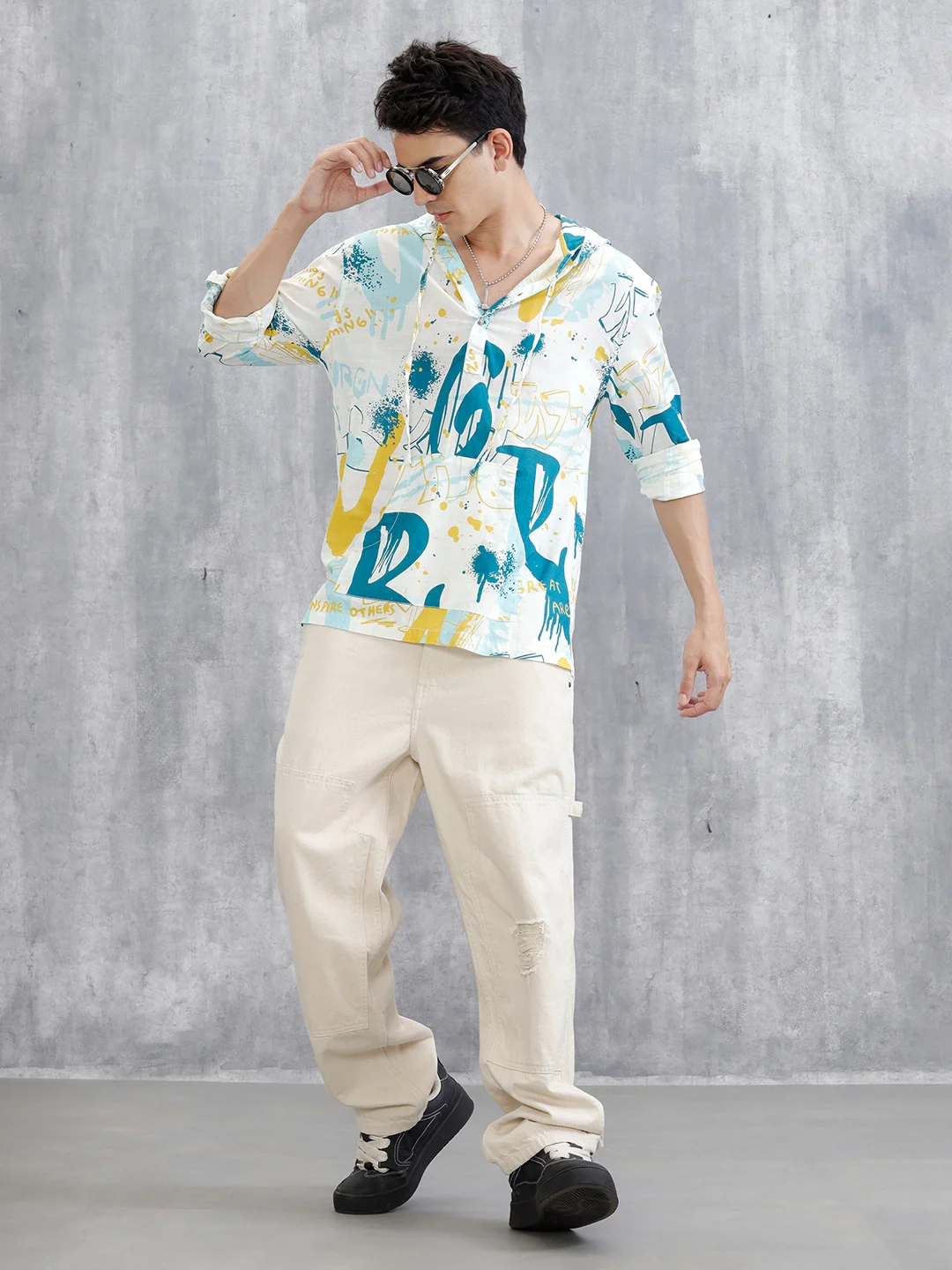 Graffiti AOP Hooded Shirt | White - Image 2