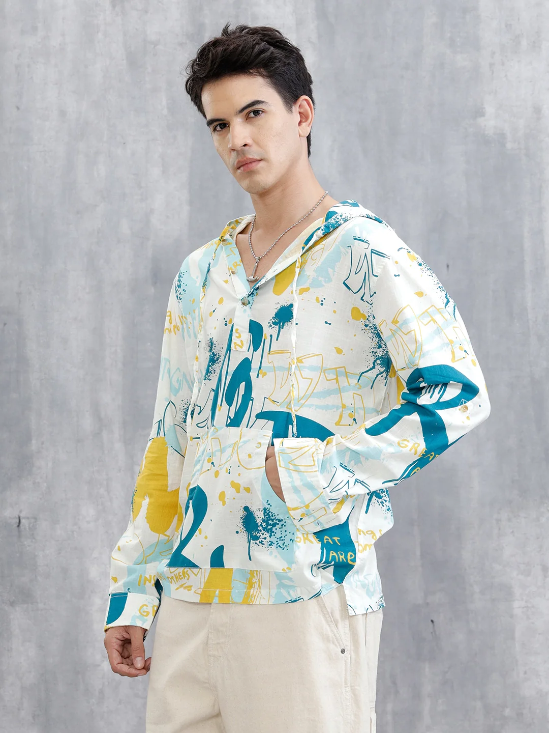 Graffiti AOP Hooded Shirt | White - Image 4