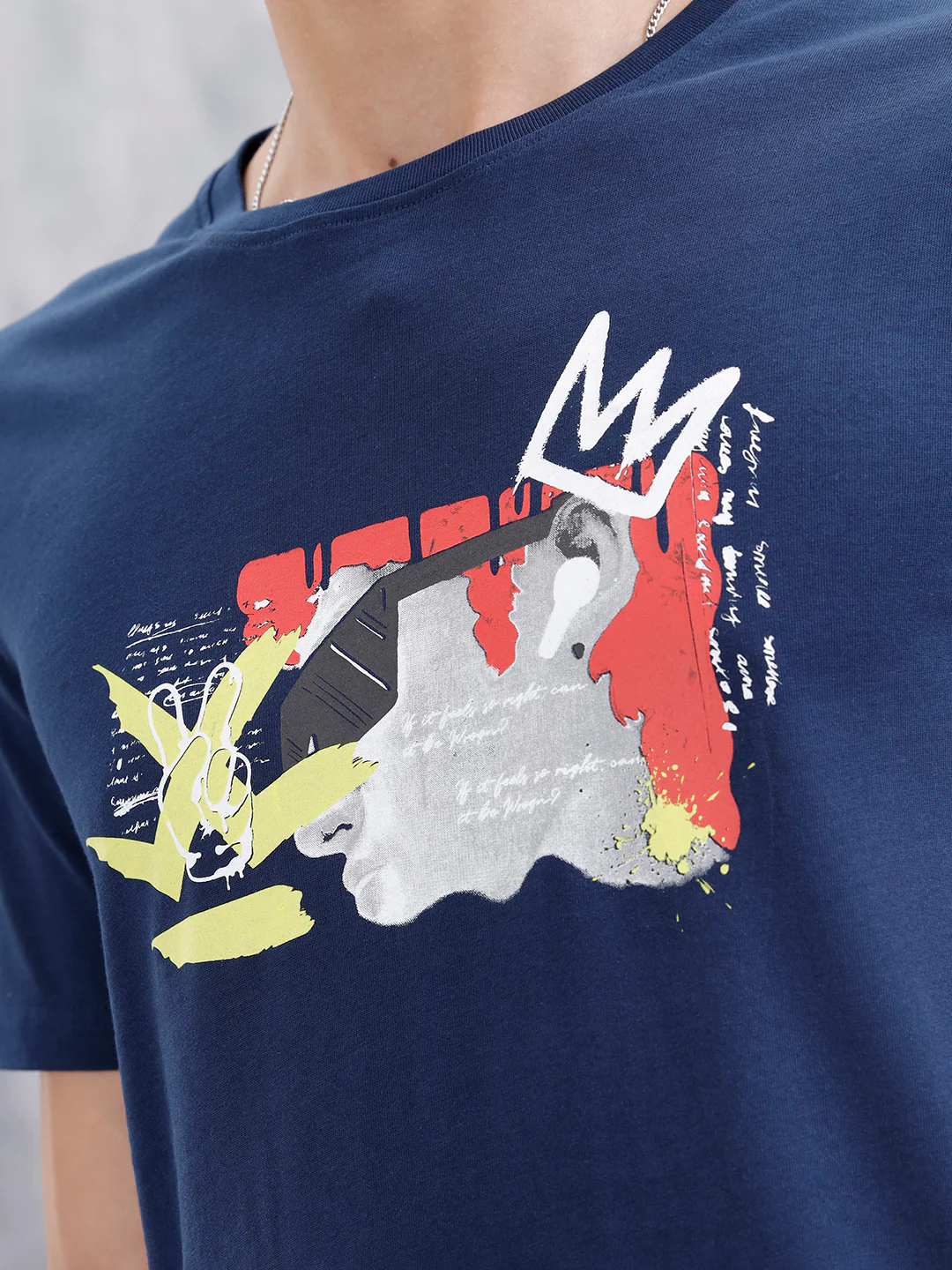 Graffiti Inspired Chest Graphic Slim Fit T-Shirt | Navy Blue - Image 5