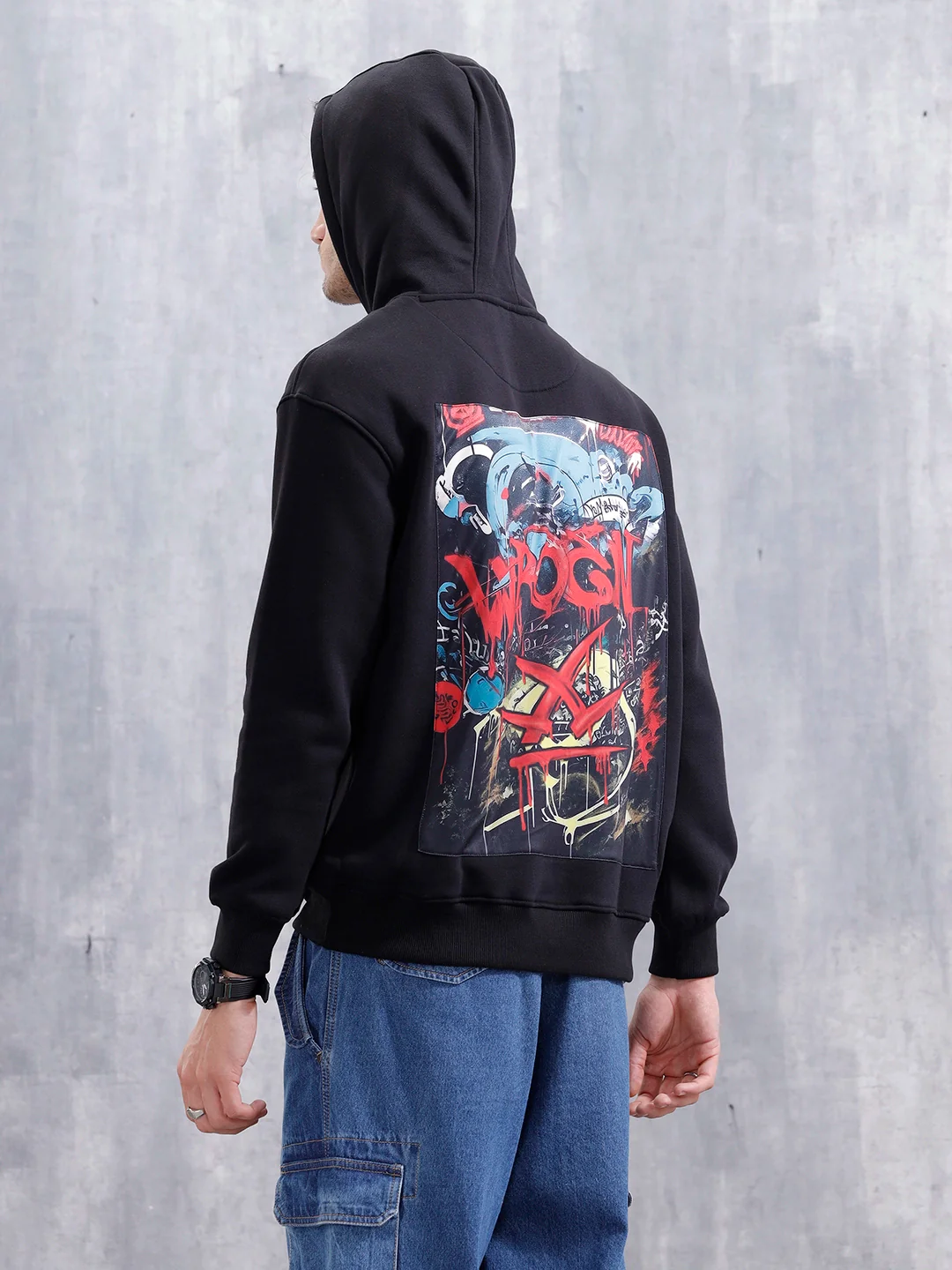 Graffiti Patch Oversized Brushed Fleece Hoodie | Black - Image 3
