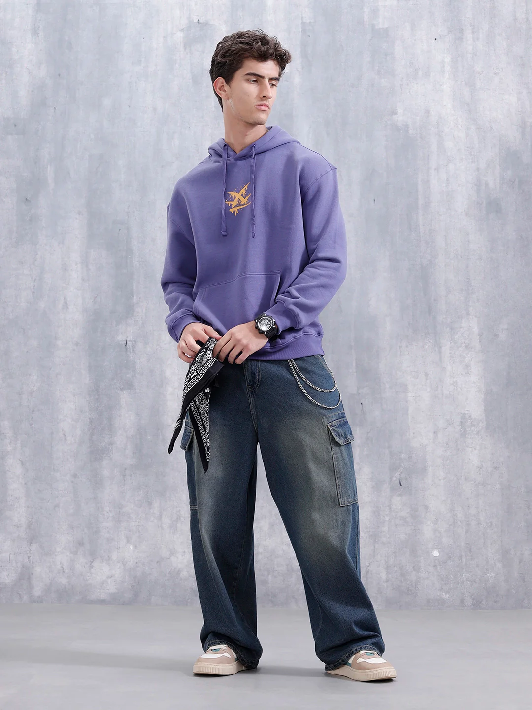 Graffiti Patch Oversized Brushed Fleece Hoodie | Purple - Image 2