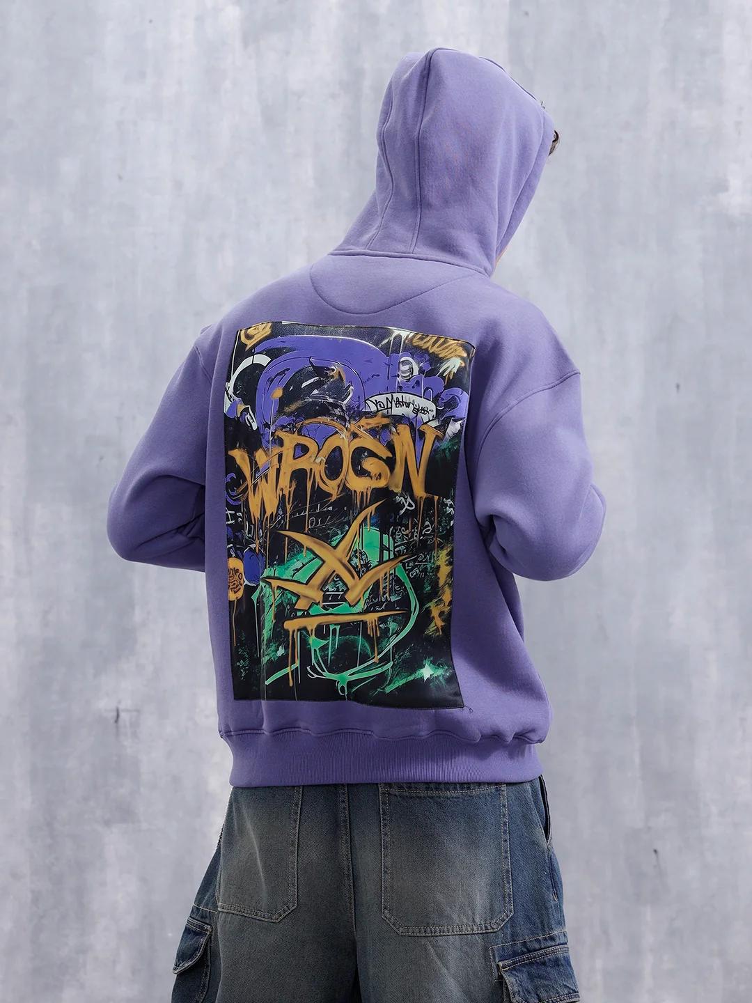 Graffiti Patch Oversized Brushed Fleece Hoodie | Purple - Image 3