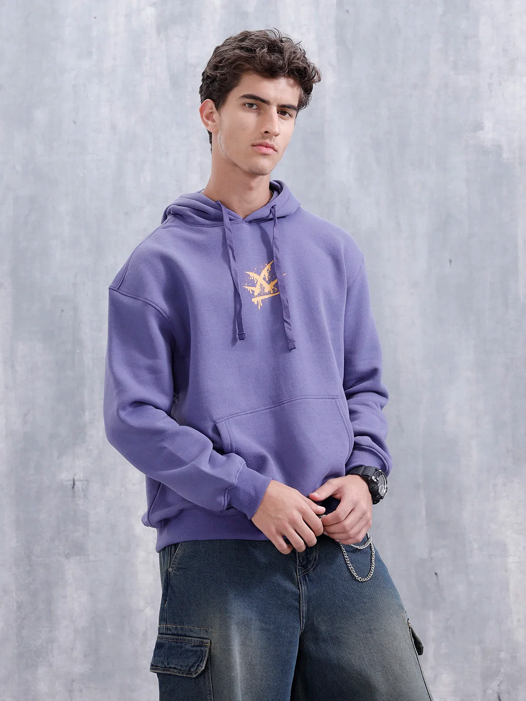 Graffiti Patch Oversized Brushed Fleece Hoodie | Purple - Image 4