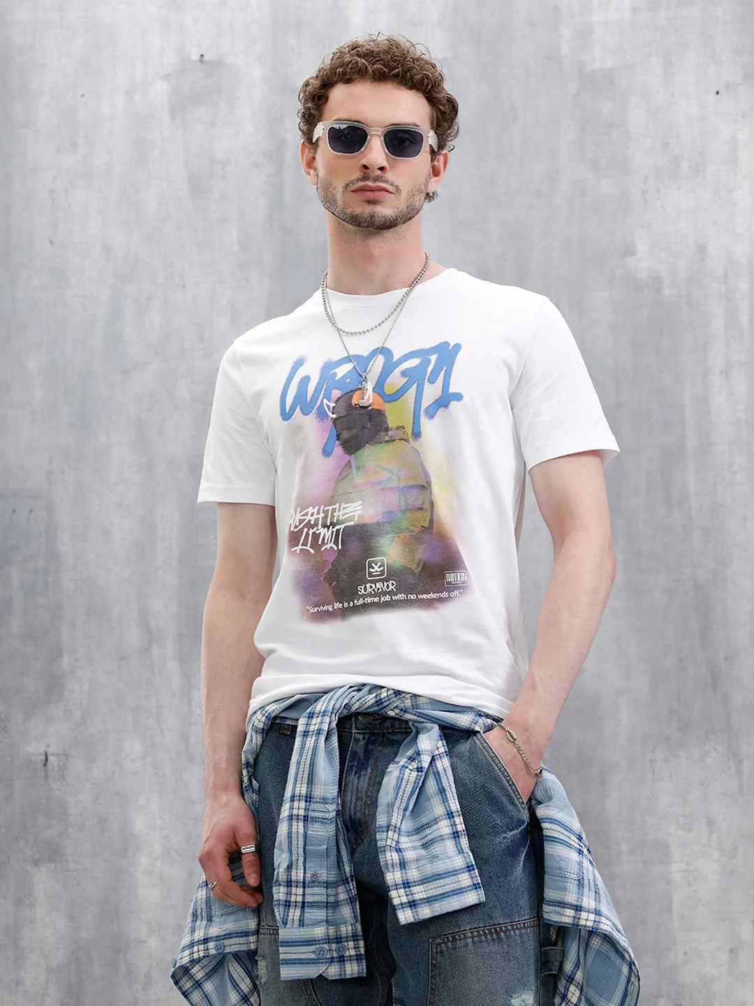 Graffiti Printed Slim Fit T-Shirt | White - Image 4