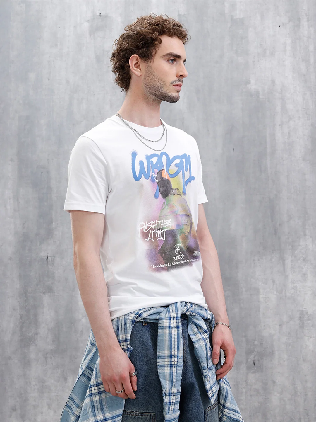 Graffiti Printed Slim Fit T-Shirt | White - Image 7