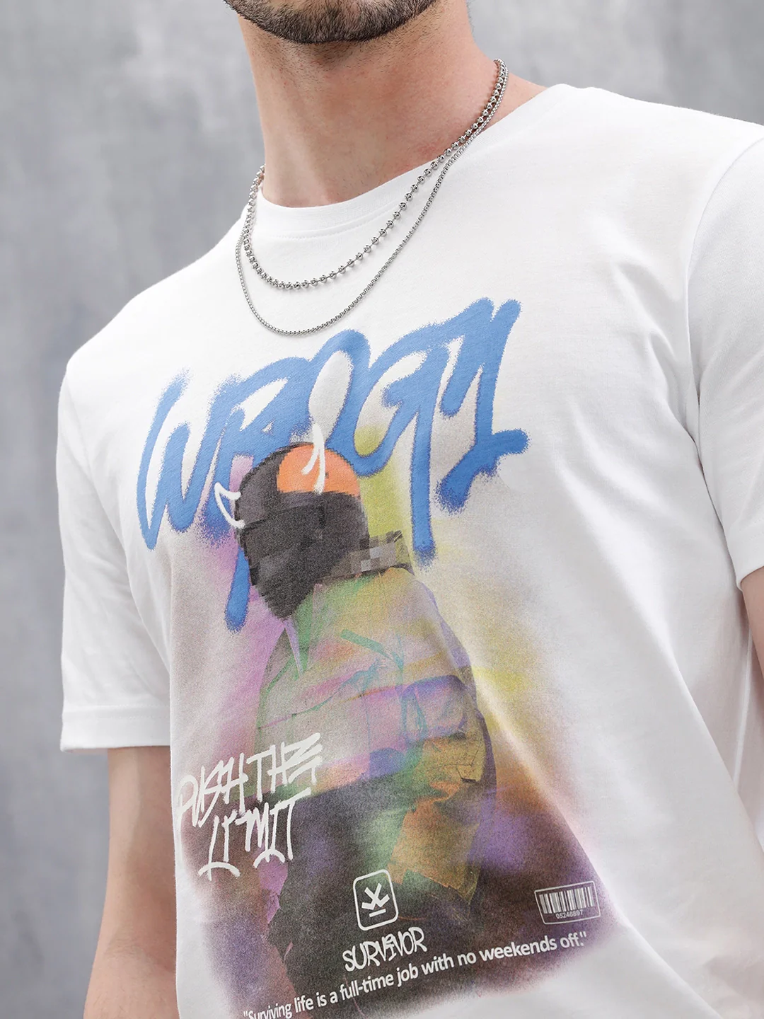 Graffiti Printed Slim Fit T-Shirt | White - Image 8