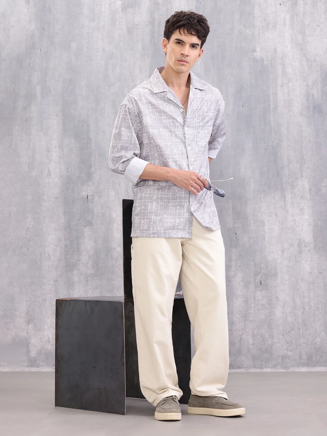Graphic Aop Cotton Shirt | Grey - Image 2