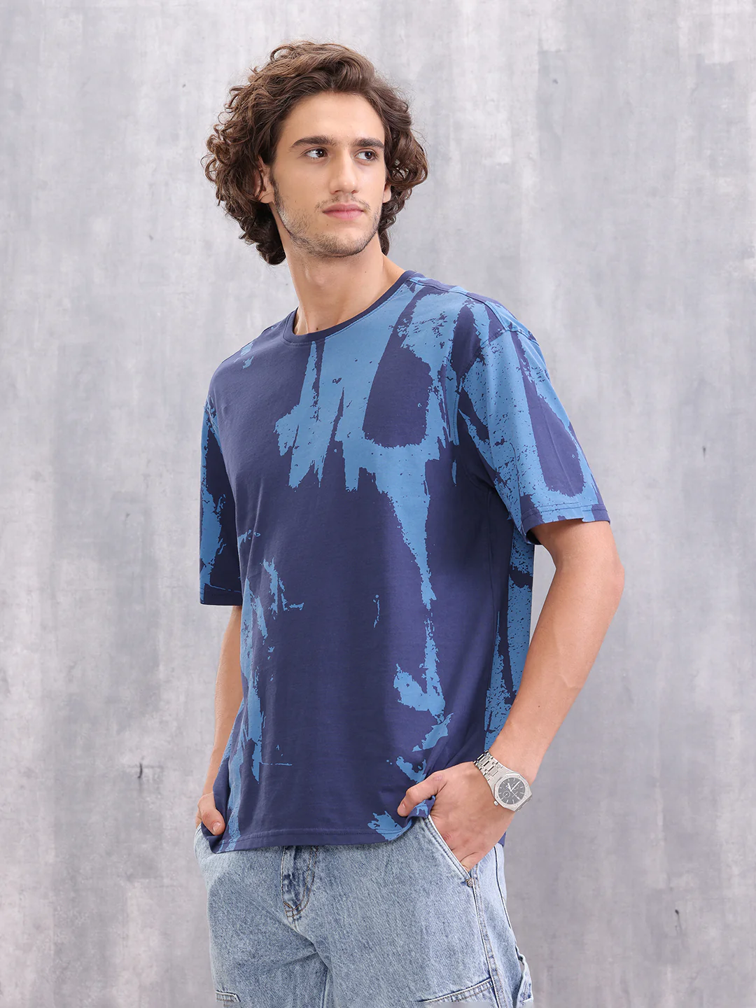 Graphic Aop Oversized T-Shirt  | Navy Blue - Image 4
