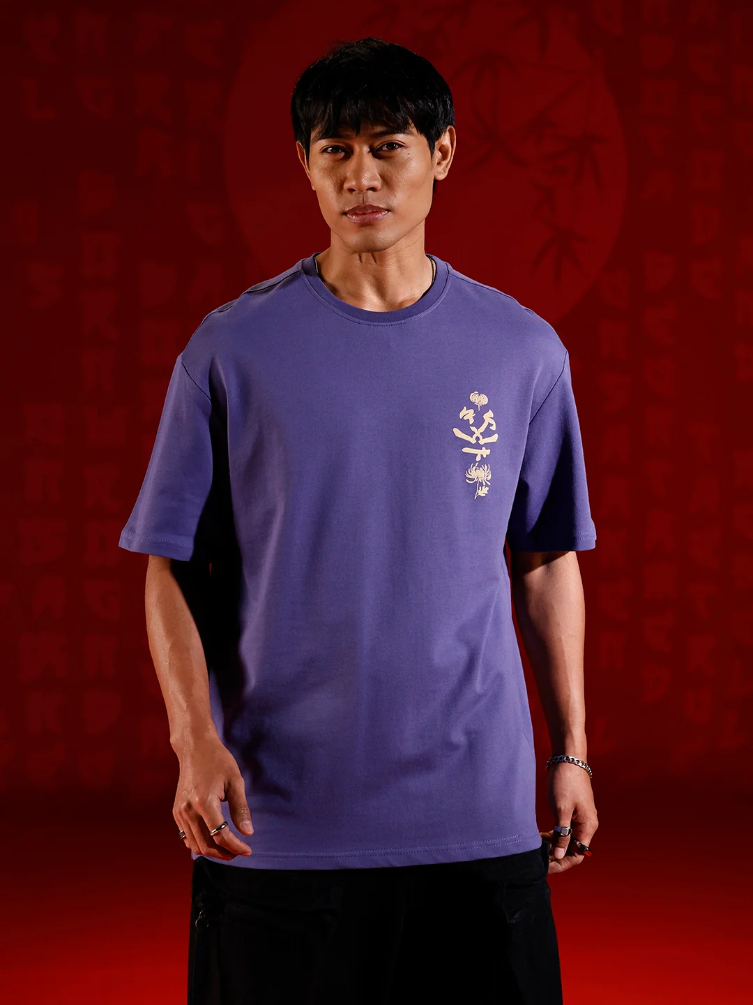 Graphic chest print oversized T-shirt | Dark blue - Image 3